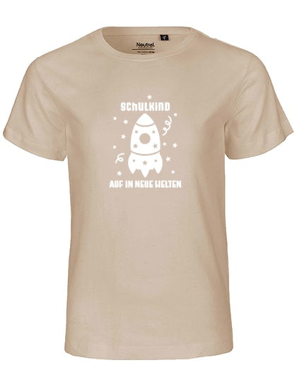 MiMaMäuschen Kinder Bio T-Shirt Schulkind Rakete (weißer Druck) 3 – Sand