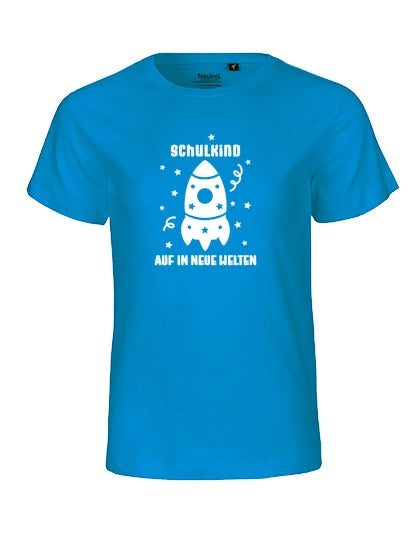 MiMaMäuschen Kinder Bio T-Shirt Schulkind Rakete (weißer Druck) 2 – Sapphire