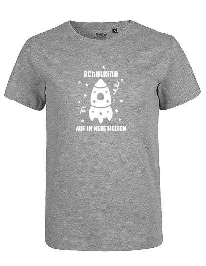 MiMaMäuschen Kinder Bio T-Shirt Schulkind Rakete (weißer Druck) 1 – Sport Grey