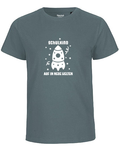 MiMaMäuschen Kinder Bio T-Shirt Schulkind Rakete (weißer Druck) 3 – Teal