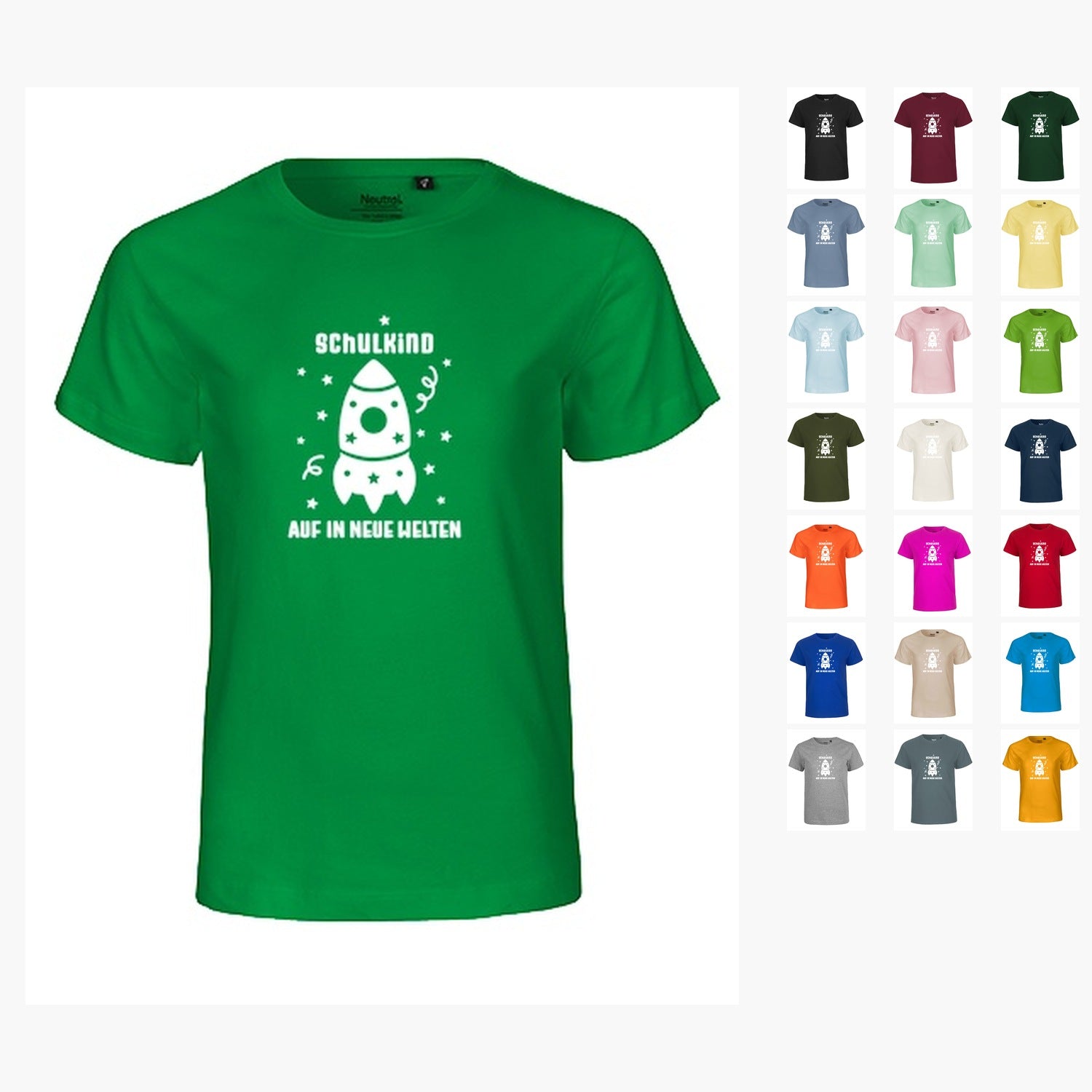 MiMaMäuschen Kinder Bio T-Shirt Schulkind Rakete (weißer Druck) 3 – Übersicht