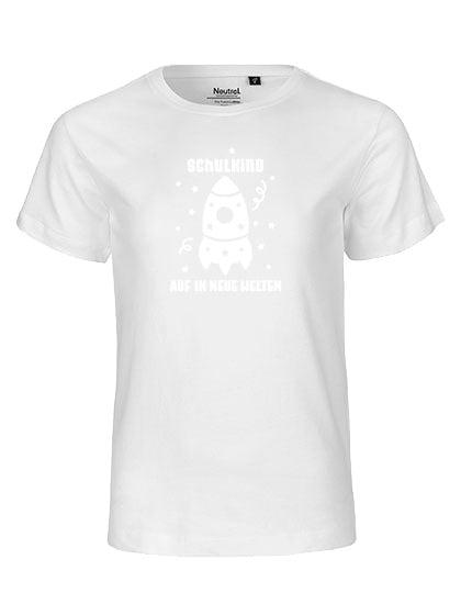 Kinder T-Shirt Schulkind Schulkind Rakete (weißer Druck) – Weiß
