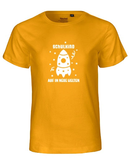 MiMaMäuschen Kinder Bio T-Shirt Schulkind Rakete (weißer Druck) 2 – Yellow