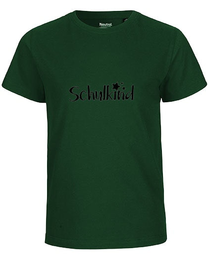 MiMaMäuschen Kinder Bio T-Shirt Schulkind Sterne (schwarzer Druck) 1 – Bottle Green