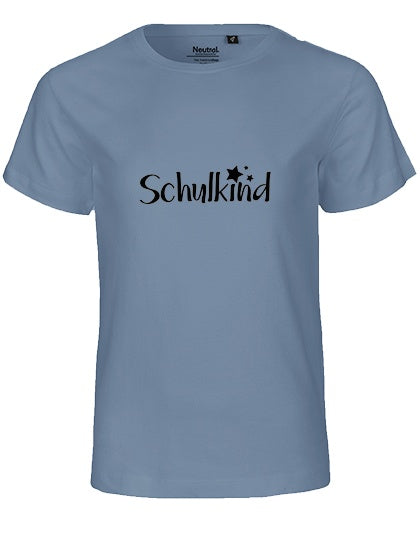 MiMaMäuschen Kinder Bio T-Shirt Schulkind Sterne (schwarzer Druck) 1 – Dusty Indigo