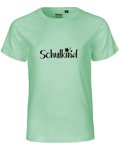 MiMaMäuschen Kinder Bio T-Shirt Schulkind Sterne (schwarzer Druck) 1 – Dusty Mint