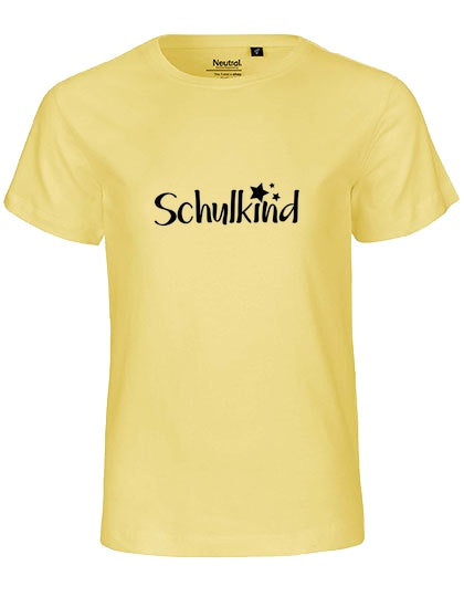 MiMaMäuschen Kinder Bio T-Shirt Schulkind Sterne (schwarzer Druck) 1 – Dusty Yellow