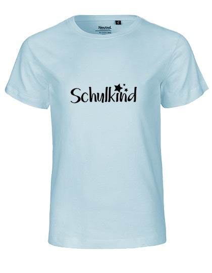 MiMaMäuschen Kinder Bio T-Shirt Schulkind Sterne (schwarzer Druck) 1 – Light Blue