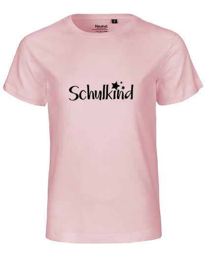 MiMaMäuschen Kinder Bio T-Shirt Schulkind Sterne (schwarzer Druck) 1 – Light Pink