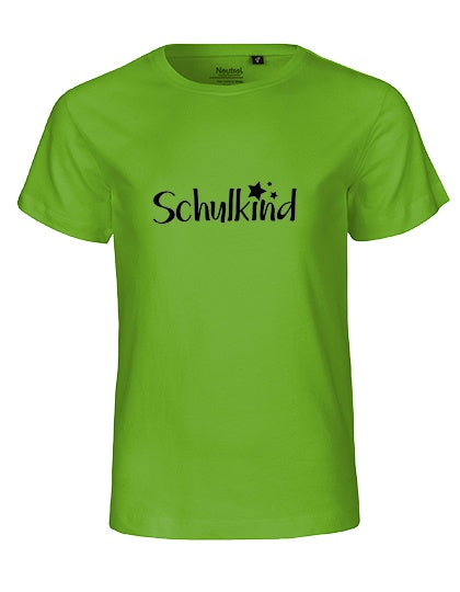 MiMaMäuschen Kinder Bio T-Shirt Schulkind Sterne (schwarzer Druck) 3 – Lime