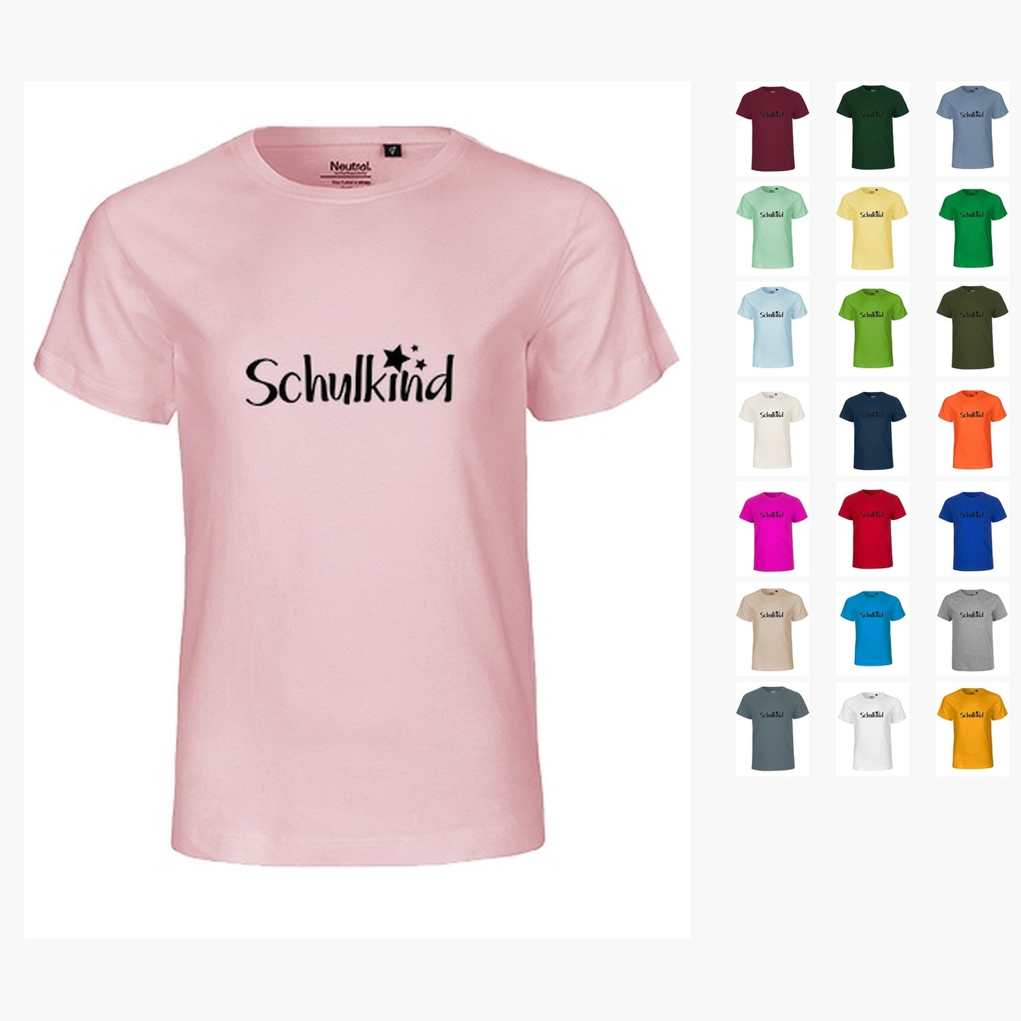 MiMaMäuschen Kinder Bio T-Shirt Schulkind Sterne (schwarzer Druck) 1 – Übersicht