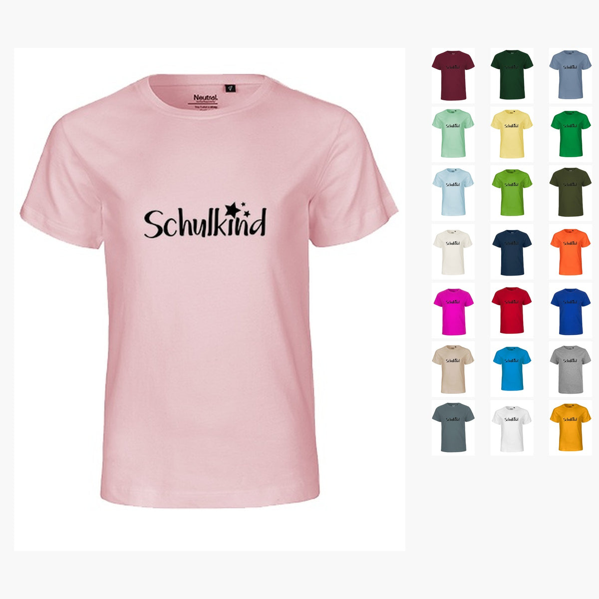 Kinder Bio T-Shirt Schulkind Sterne (schwarzer Druck) – Übersicht