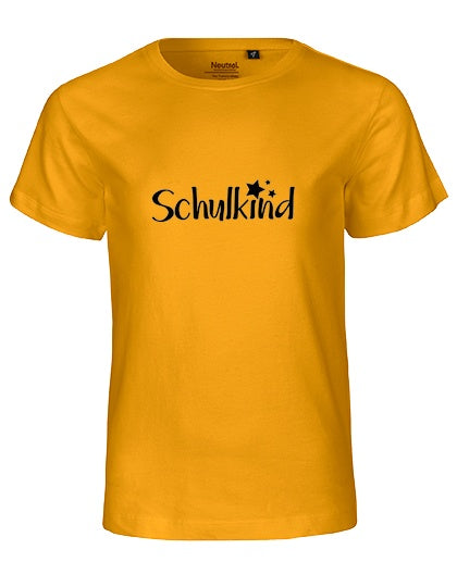 MiMaMäuschen Kinder Bio T-Shirt Schulkind Sterne (schwarzer Druck) 2 – Yellow