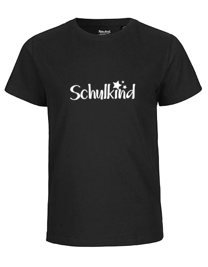 MiMaMäuschen Kinder Bio T-Shirt Schulkind Sterne (weißer Druck) 2 – Black