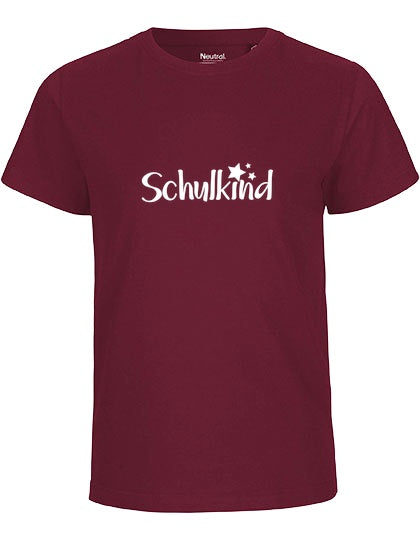 MiMaMäuschen Kinder Bio T-Shirt Schulkind Sterne (weißer Druck) 1 – Bordeaux