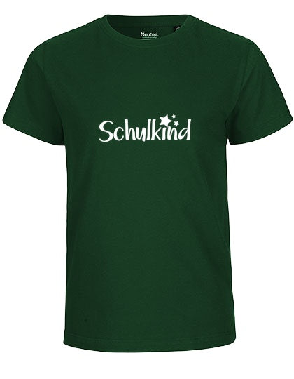 MiMaMäuschen Kinder Bio T-Shirt Schulkind Sterne (weißer Druck) 1 – Bottle Green