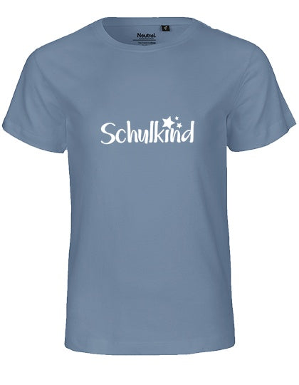 MiMaMäuschen Kinder Bio T-Shirt Schulkind Sterne (weißer Druck) 1 – Dusty Indigo