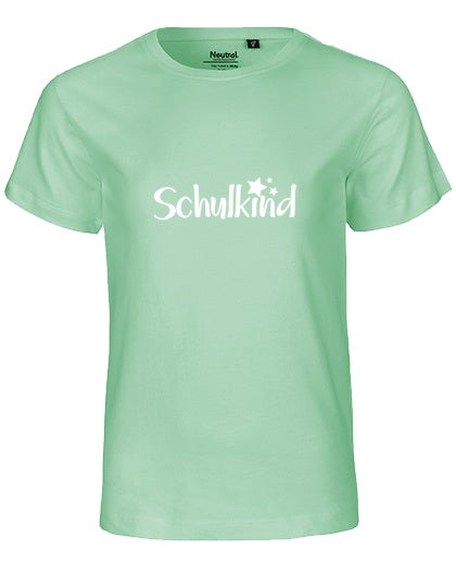 MiMaMäuschen Kinder Bio T-Shirt Schulkind Sterne (weißer Druck) 1 – Dusty Mint