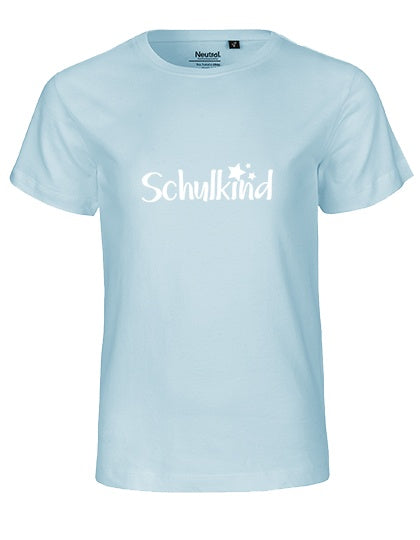MiMaMäuschen Kinder Bio T-Shirt Schulkind Sterne (weißer Druck) 1 – Light Blue