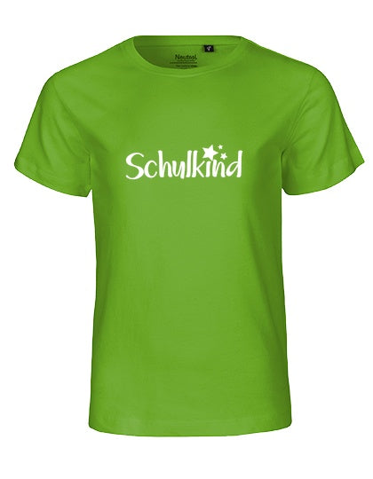 MiMaMäuschen Kinder Bio T-Shirt Schulkind Sterne (weißer Druck) 3 – Lime