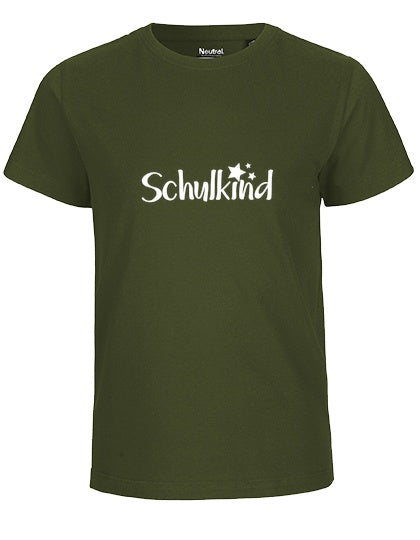 MiMaMäuschen Kinder Bio T-Shirt Schulkind Sterne (weißer Druck) 2 – Military