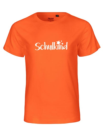 MiMaMäuschen Kinder Bio T-Shirt Schulkind Sterne (weißer Druck) 2 – Orange