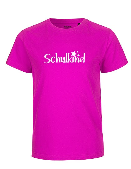 MiMaMäuschen Kinder Bio T-Shirt Schulkind Sterne (weißer Druck) 3 – Pink