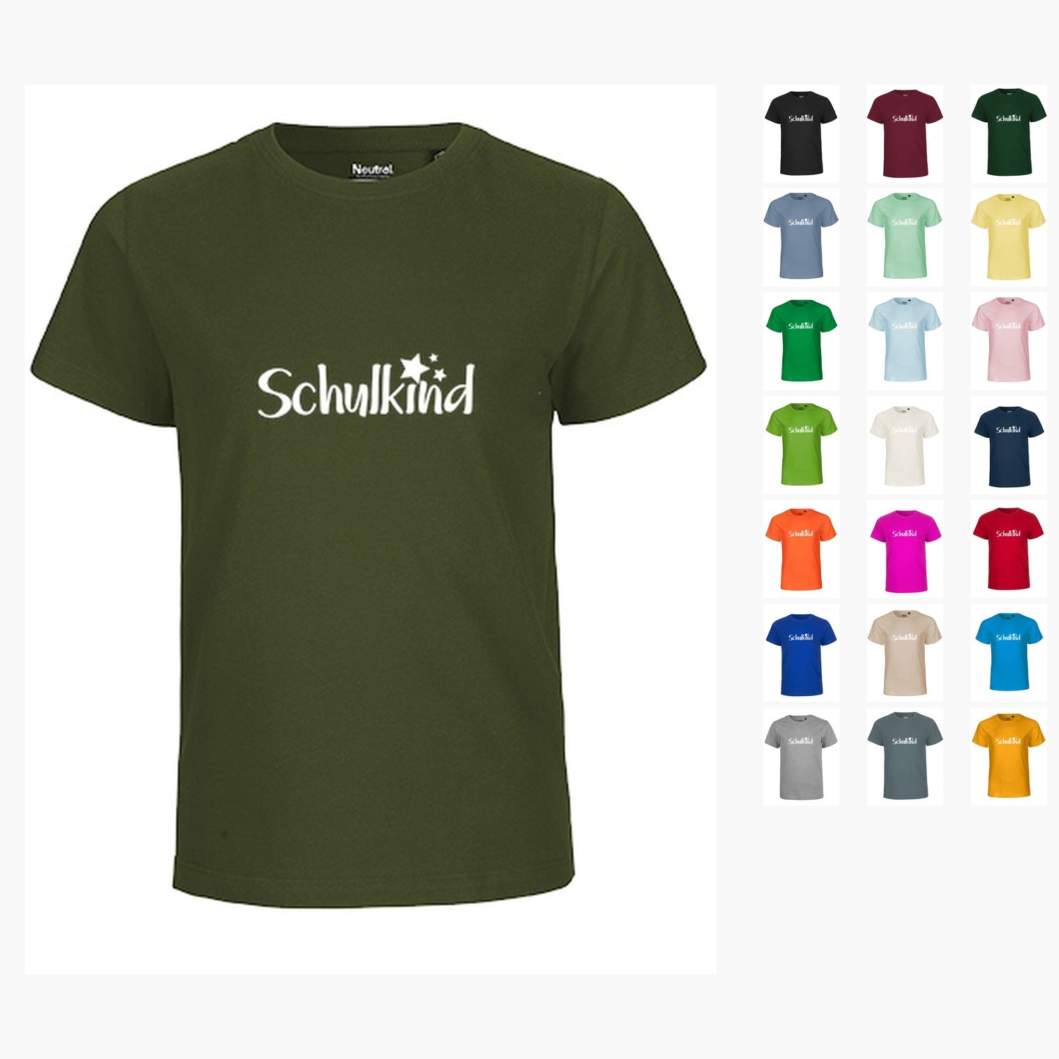 MiMaMäuschen Kinder Bio T-Shirt Schulkind Sterne (weißer Druck) 1 – Übersicht