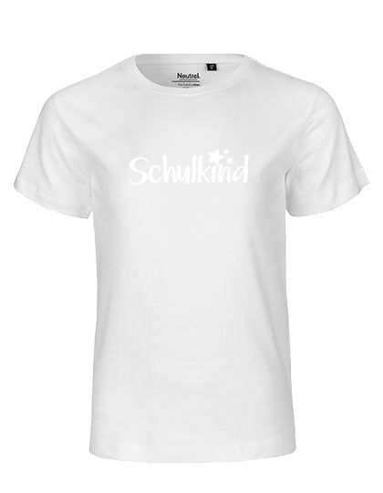 Kinder T-Shirt Schulkind Schulkind Sterne (weißer Druck) – Weiß
