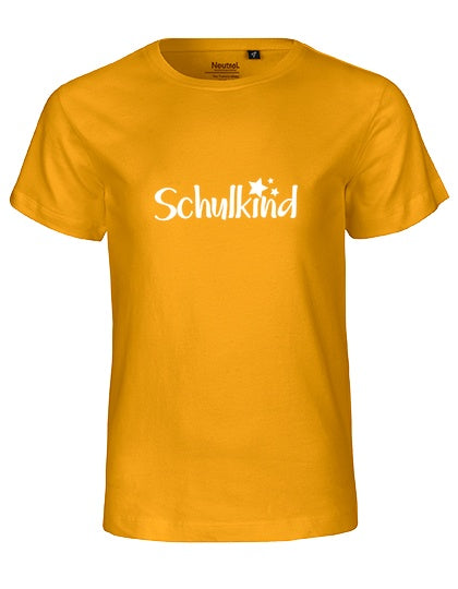 MiMaMäuschen Kinder Bio T-Shirt Schulkind Sterne (weißer Druck) 2 – Yellow