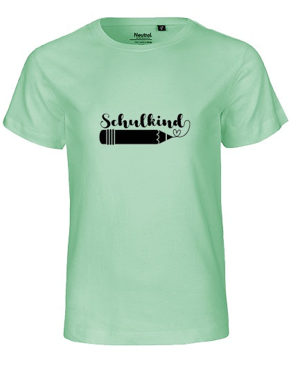 Kinder Bio T-Shirt Schulkind Stift (schwarzer Druck) – Dusty Mint