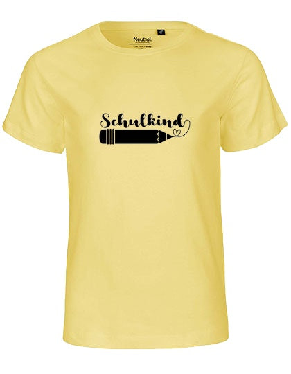 Kinder Bio T-Shirt Schulkind Stift (schwarzer Druck) – Dusty Yellow