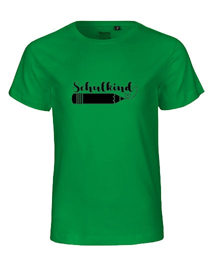 Kinder Bio T-Shirt Schulkind Stift (schwarzer Druck) – Grün