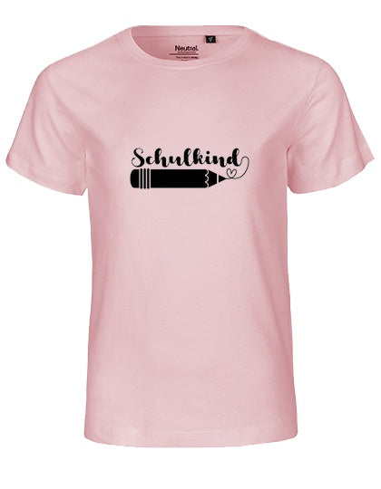 Kinder Bio T-Shirt Schulkind Stift (schwarzer Druck) – Hellrosa