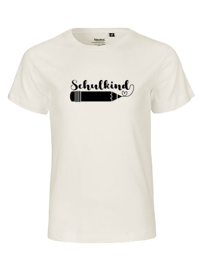 Kinder Bio T-Shirt Schulkind Stift (schwarzer Druck) – Natural