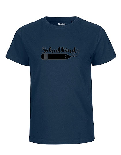 Kinder Bio T-Shirt Schulkind Stift (schwarzer Druck) – Navy