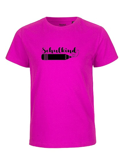 Kinder Bio T-Shirt Schulkind Stift (schwarzer Druck) – Pink