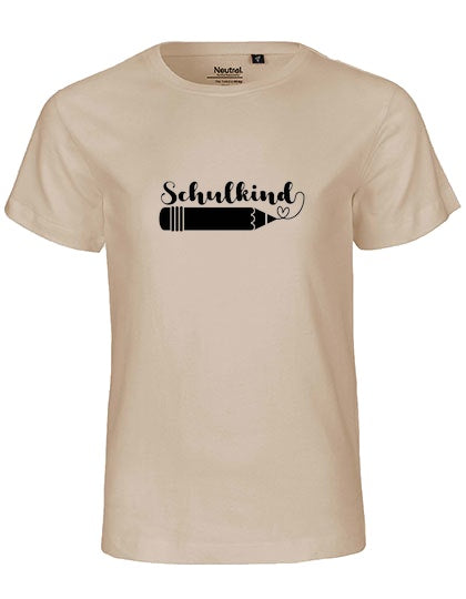 Kinder Bio T-Shirt Schulkind Stift (schwarzer Druck) – Sand