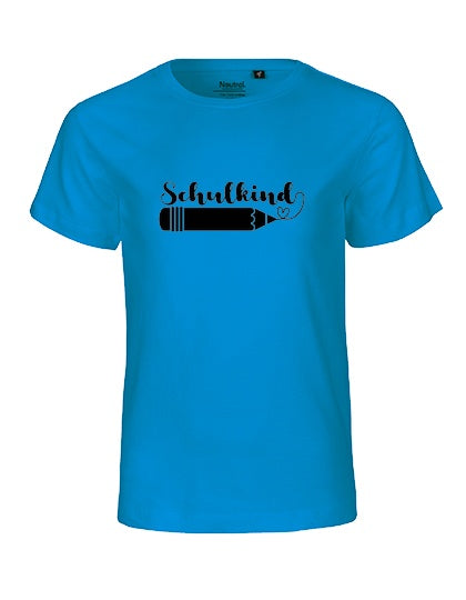 Kinder Bio T-Shirt Schulkind Stift (schwarzer Druck) – Saphir