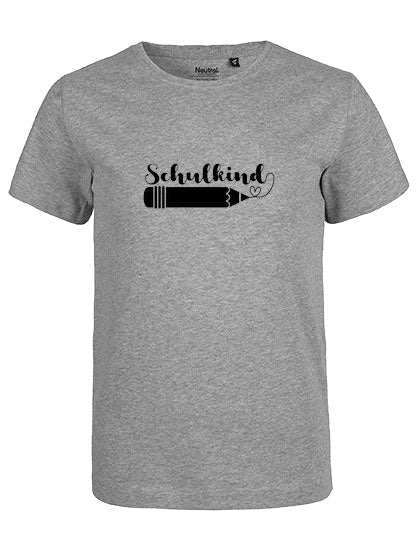 Kinder Bio T-Shirt Schulkind Stift (schwarzer Druck) – Sport Grau