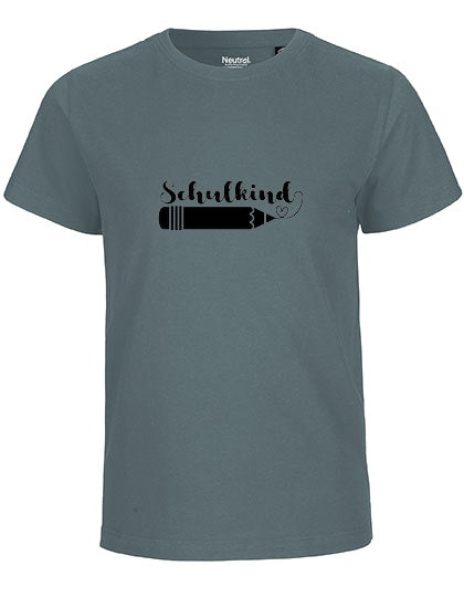 Kinder Bio T-Shirt Schulkind Stift (schwarzer Druck) – Teal