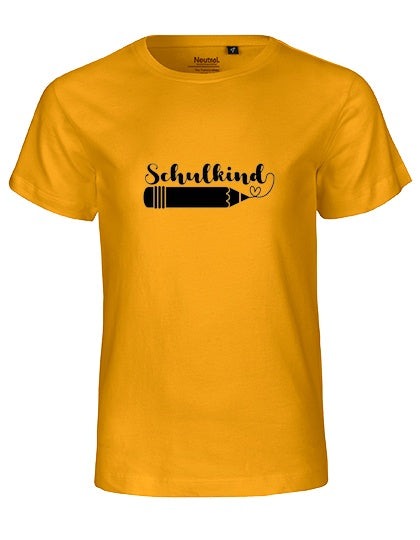 Kinder Bio T-Shirt Schulkind Stift (schwarzer Druck) – Gelb
