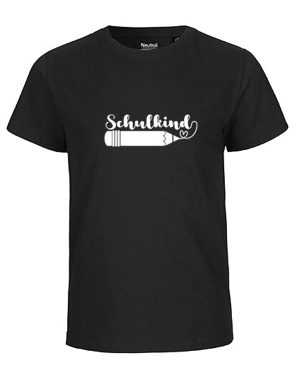 Kinder Bio T-Shirt Schulkind Stift (weißer Druck) – Schwarz