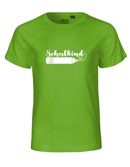 Kinder Bio T-Shirt Schulkind Stift (weißer Druck) – Limone