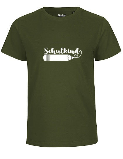 MiMaMäuschen Kinder Bio T-Shirt Schulkind Stift (weißer Druck) 2 – Military