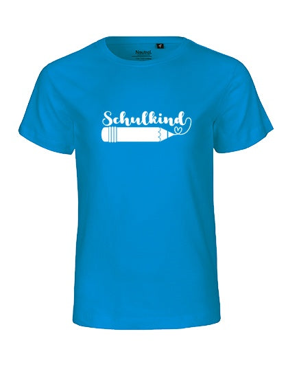 Kinder Bio T-Shirt Schulkind Stift (weißer Druck) – Saphir
