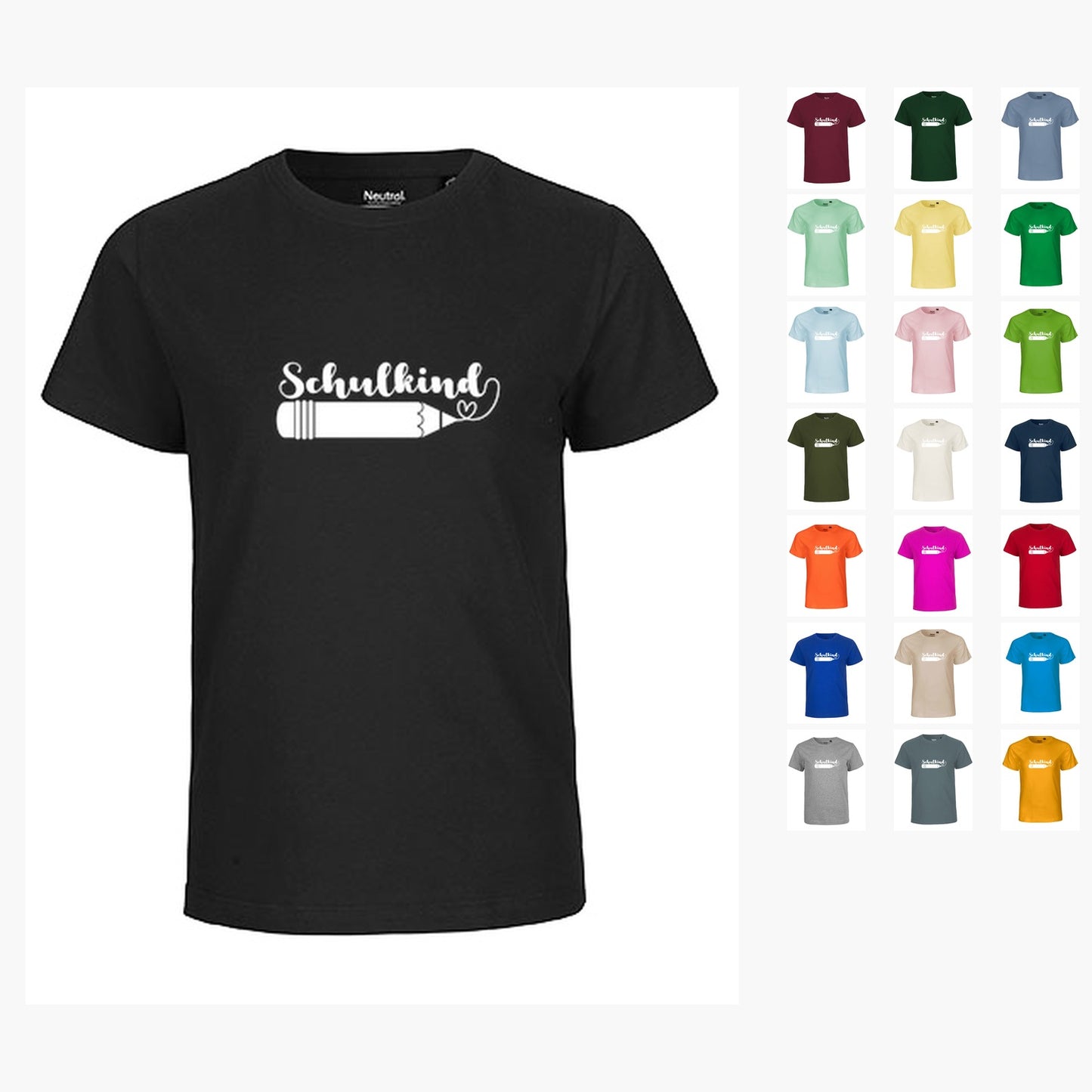 MiMaMäuschen Kinder Bio T-Shirt Schulkind Stift (weißer Druck) 1 – Übersicht