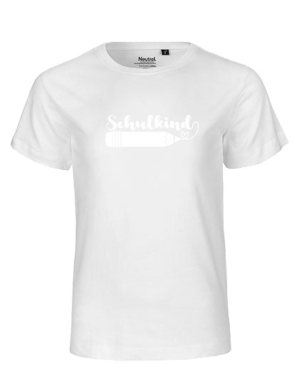 Kinder T-Shirt Schulkind Schulkind Stift (weißer Druck) – Weiß