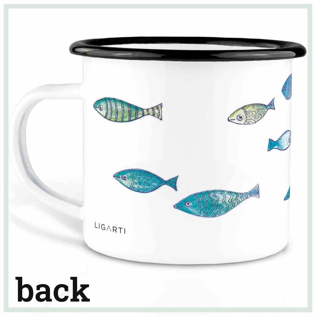 LIGARTI – Emaille Becher – Tasse – Fischschwarm