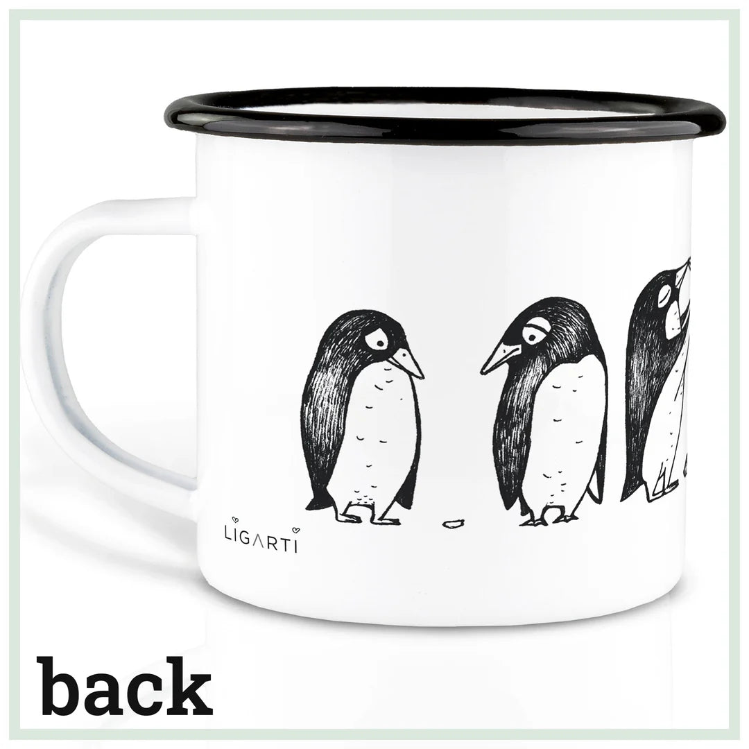 LIGARTI – Emaille Becher – Tasse – Pinguin Love Story
